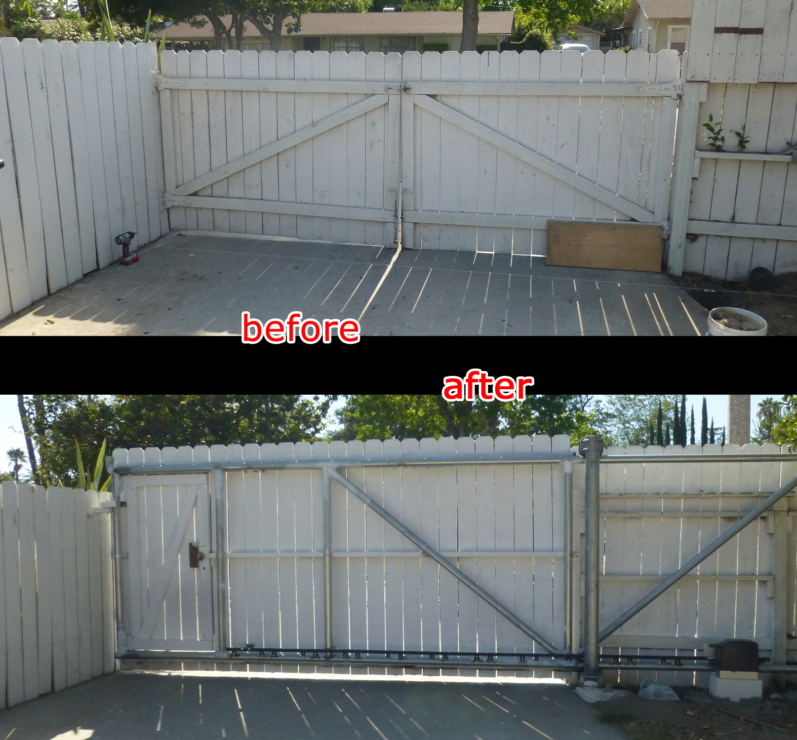 Replace the old double wood swing gate what is manual with automatic cantilever sliding gate